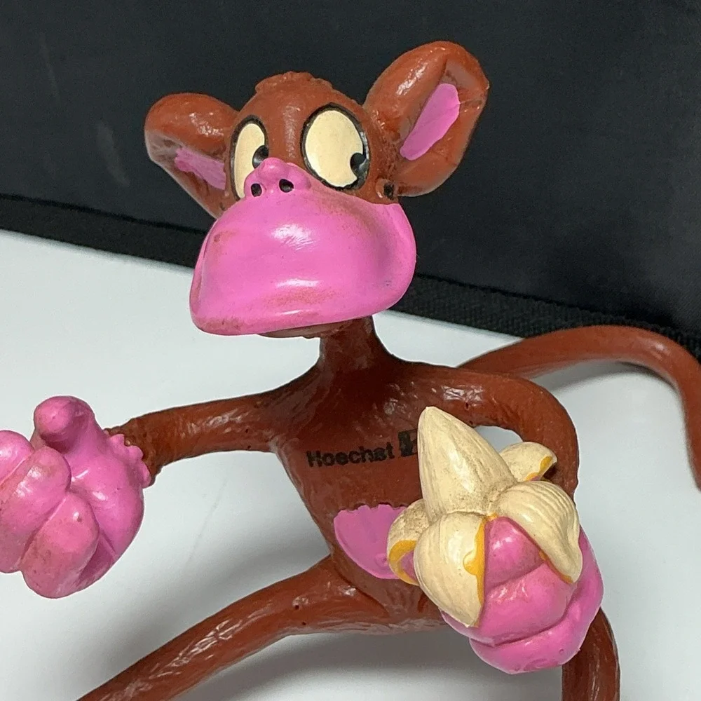 VINTAGE 1970s German Hoechst AG Promo Bendy Monkey Toy Figure Pink Face Banana